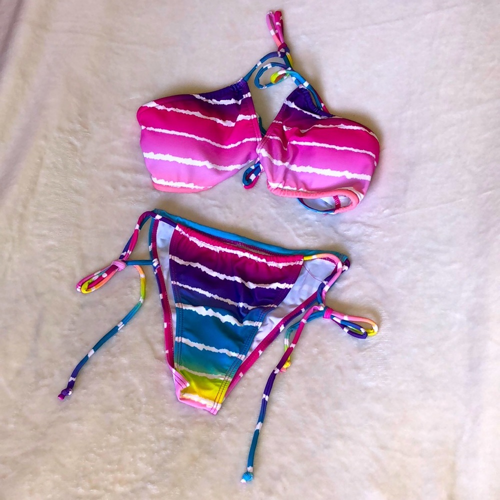 Shein Colorblock Tie Front Tie Side Bikini, M NWOT